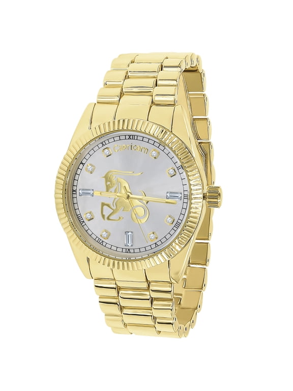 18K Gold Tone Capricorn Horse Zodiac Sign Astrology Horoscope Metal Band Unisex Custom Watch