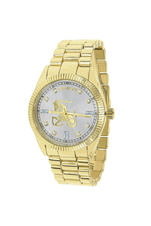 18K Gold Tone Capricorn Horse Zodiac Sign Astrology Horoscope Metal Band Unisex Custom Watch