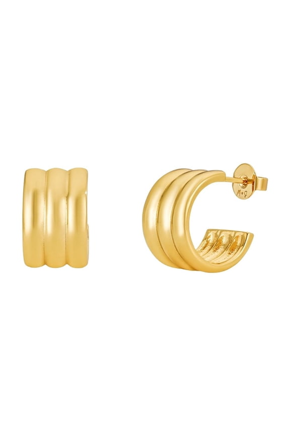 18K Gold Plated Triple Chubby Hoop Earrings Lightweight Jewelry for Women - Malibu Sunday