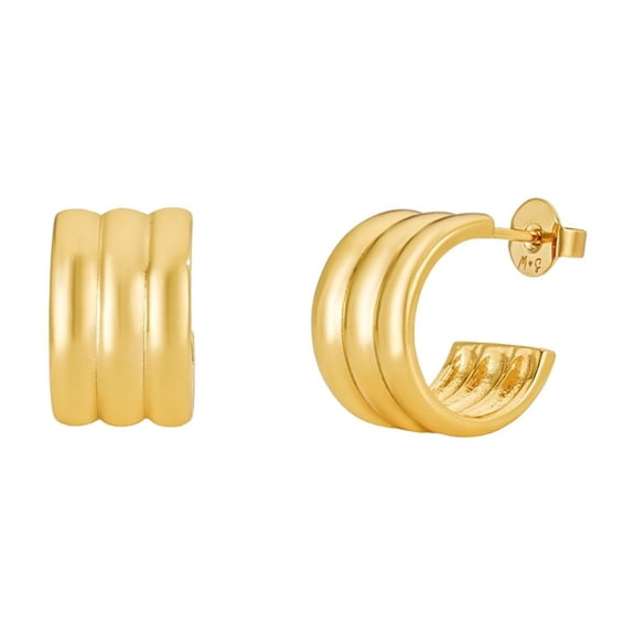 18K Gold Plated Triple Chubby Hoop Earrings Lightweight Jewelry for Women - Malibu Sunday