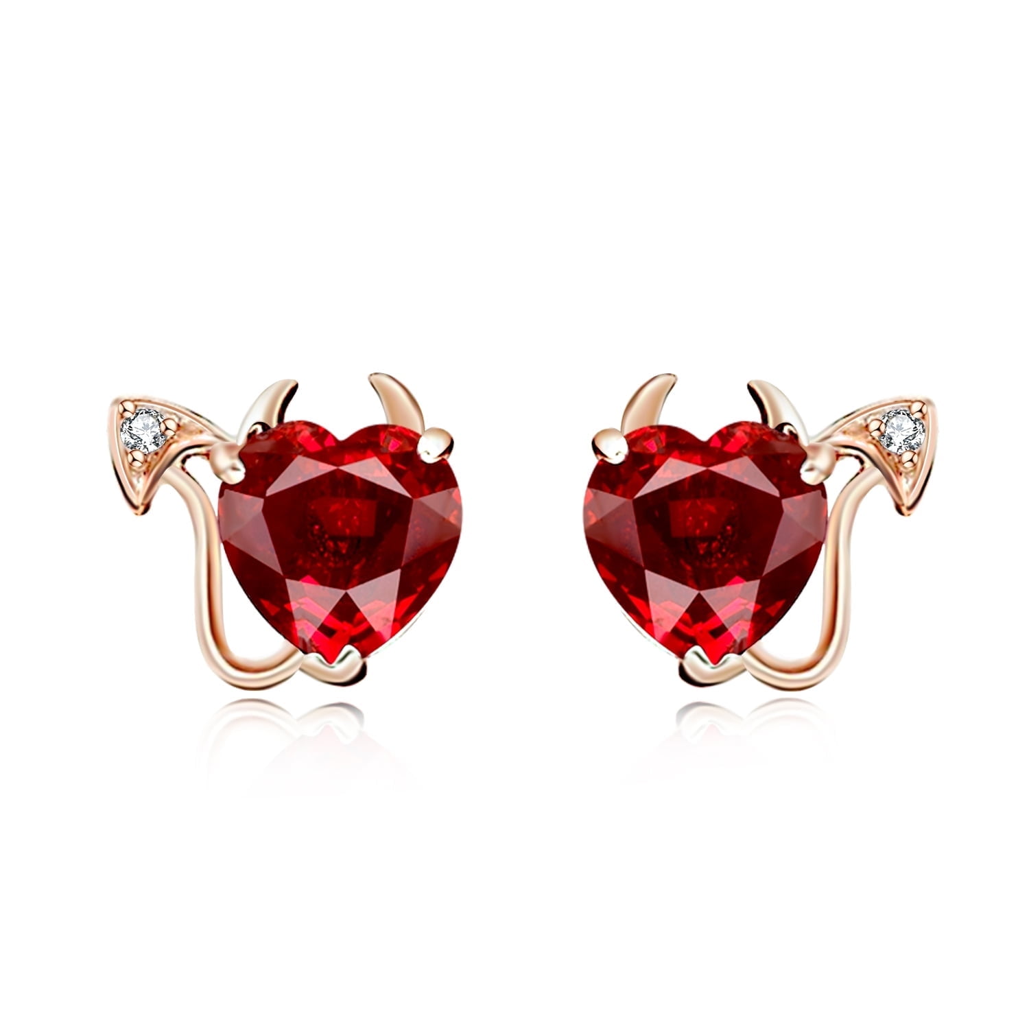 AMY AND ANNETTE 18K Rose Gold and Ruby Stud Devil Earrings (Halloween and Fun) in gold plating