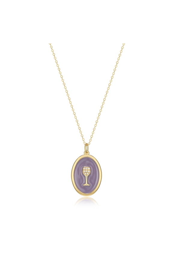 18K Gold over Sterling Silver White CZ and Epoxy Necklace 19in Adult Females