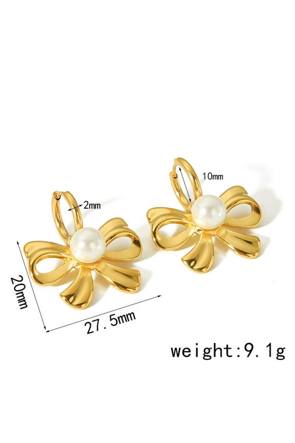 18K Karat Gold Plated Earrings for Women Bow Earrings Ring 18K Gold Plated Jewelry for Her Birthday Gift