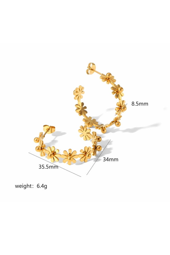 18K Karat Gold Plated Earrings for Women C-Shaped Flower Daisies 18k Gold Plated Jewelry for Her Birthday Gift