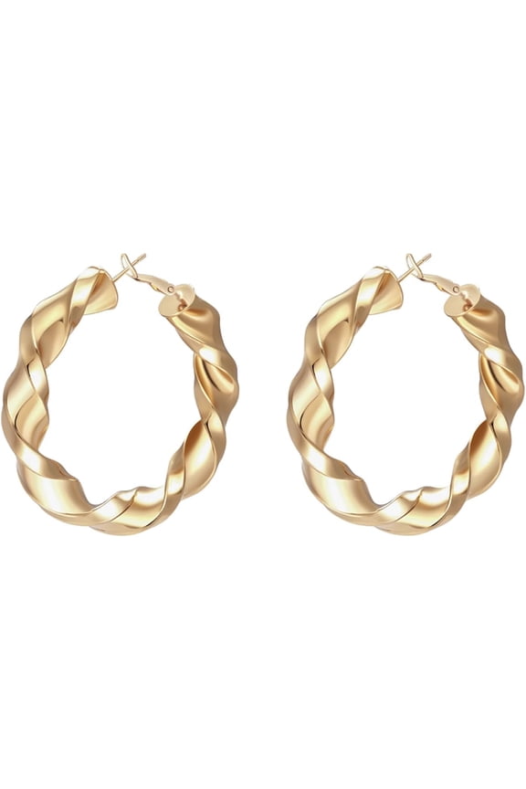 18K Ladies Small Gold Hoop Earrings Gold Plated Thin Tube Earrings Lightweight, Hypoallergenic Thick Gold Open Hoop Fashion jewelry gifts for womens, comes with delicate box