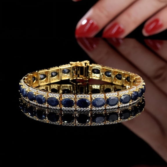 18K Oval Blue Sapphire Tennis Bracelet For Women Silver Gold Anniversary Wedding Engagement Party Gift