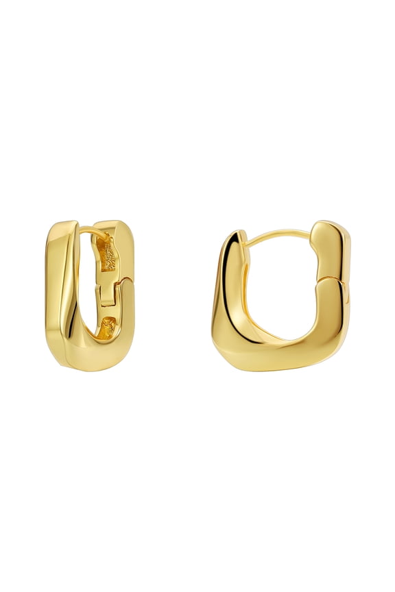 18K Plated Chunky Hoop Earrings Irregular Square Hoops Huggie Earrings Irregular Copper Jewelry Daily Wear