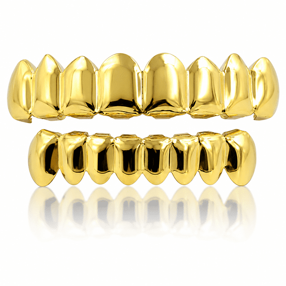 18K Plated Gold Grills Teeth Grillz for Men Women Iced Out Hip Hop Poker Diamond Top & Bottom Face Grills for Teeth Rapper Costume Cosplay