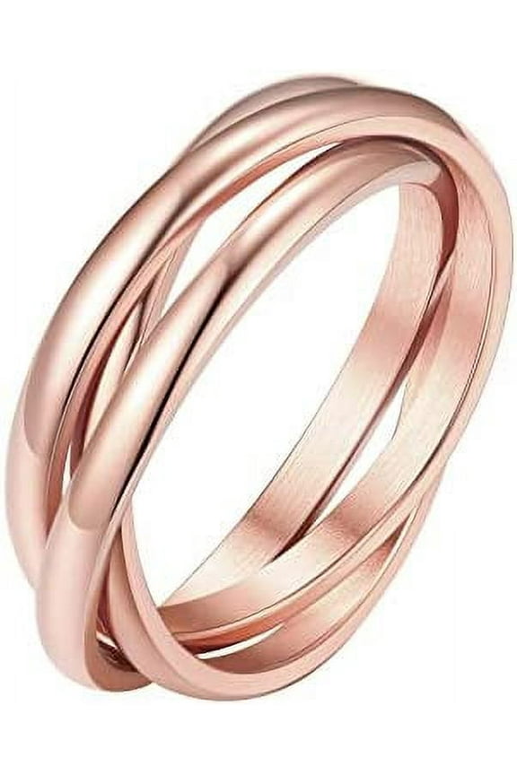 18K Plated Interlocked Rolling Fidget Ring for Anxiety for Women and Men, Stainless Steel/Tricolor/Rainbow/Rose Gold/Black/Gold Stacking Ring