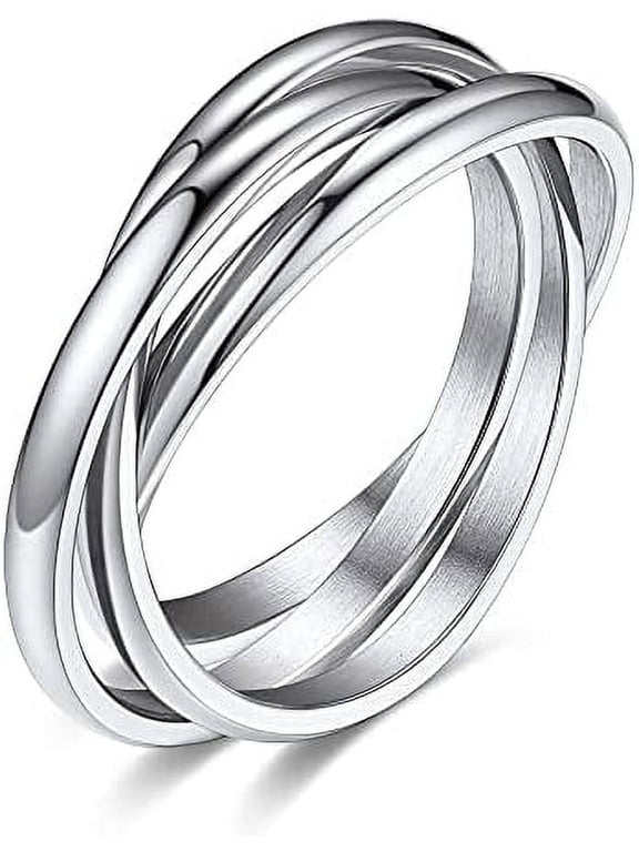18K Plated Interlocked Rolling Fidget Ring for Anxiety for Women and Men, Stainless Steel/Tricolor/Rainbow/Rose Gold/Black/Gold Stacking Ring