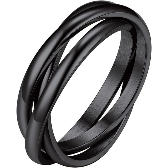 18K Plated Interlocked Rolling Fidget Ring for Anxiety for Women and Men, Stainless Steel/Tricolor/Rainbow/Rose Gold/Black/Gold Stacking Ring