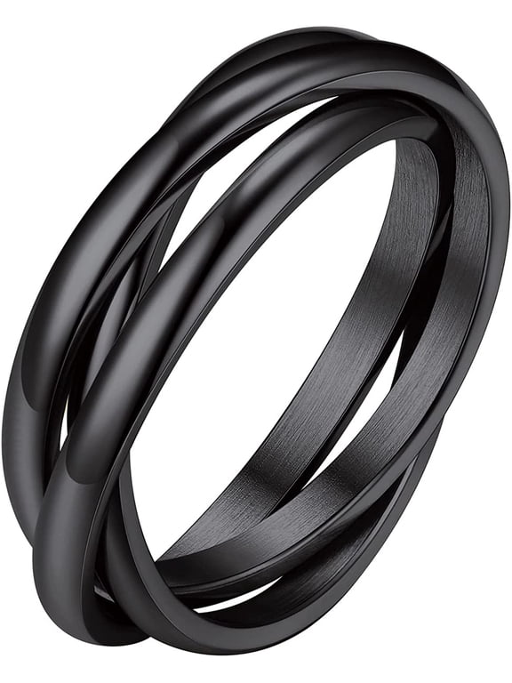 18K Plated Interlocked Rolling Fidget Ring for Anxiety for Women and Men, Stainless Steel/Tricolor/Rainbow/Rose Gold/Black/Gold Stacking Ring