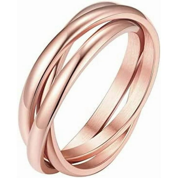 18K Plated Interlocked Rolling Fidget Ring for Anxiety for Women and Men, Stainless Steel/Tricolor/Rainbow/Rose Gold/Black/Gold Stacking Ring