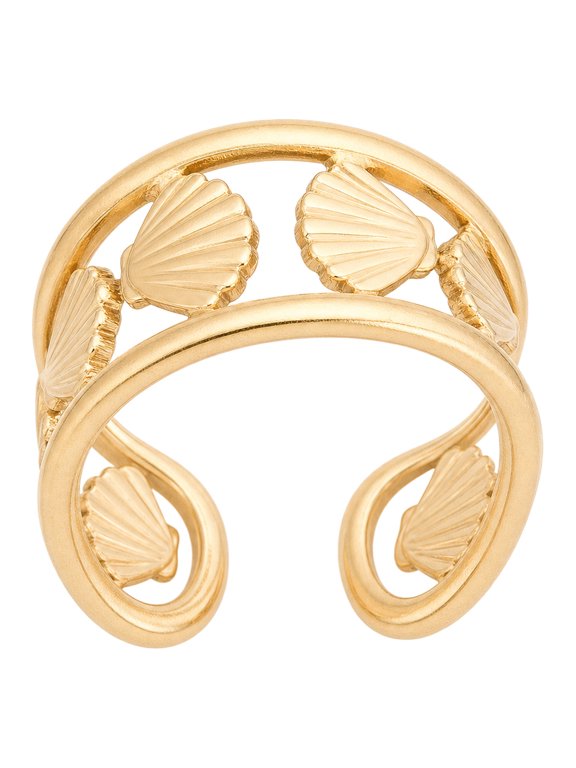 18K-Plated Stainless Steel Shell Womens Polished Adjustable Cuff Ring Gold R213