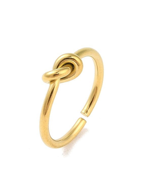 18K-Plated Stainless Steel Simple Shiny Knot Adjustable Open Cuff Ring Gold R249