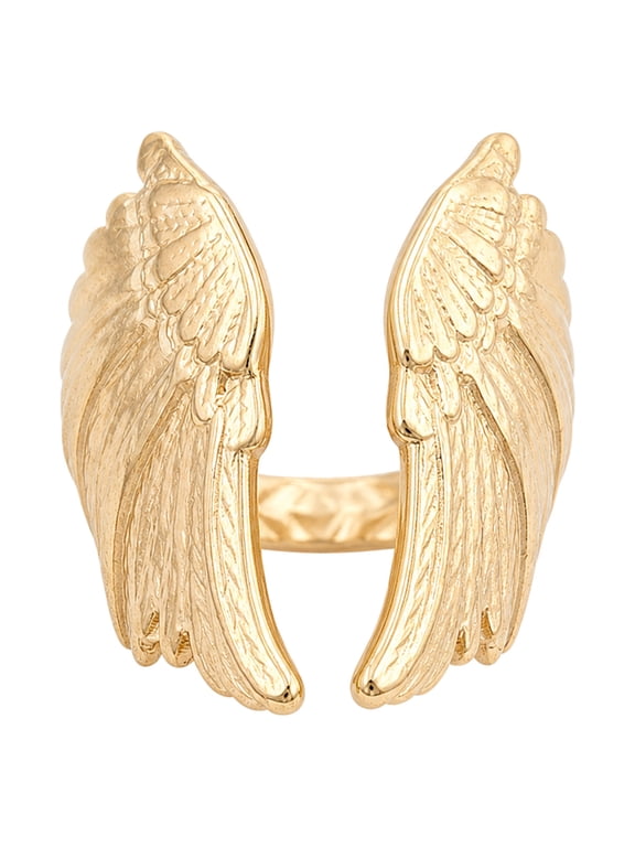 18K-Plated Stainless Steel Wing Fashion Womens Polished Open Ring Gold Adjustable R214