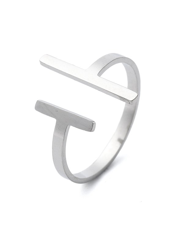 18K-Plated Stainless Steel Womens Smooth Textured Adjustable Open Cuff Ring Silver R235