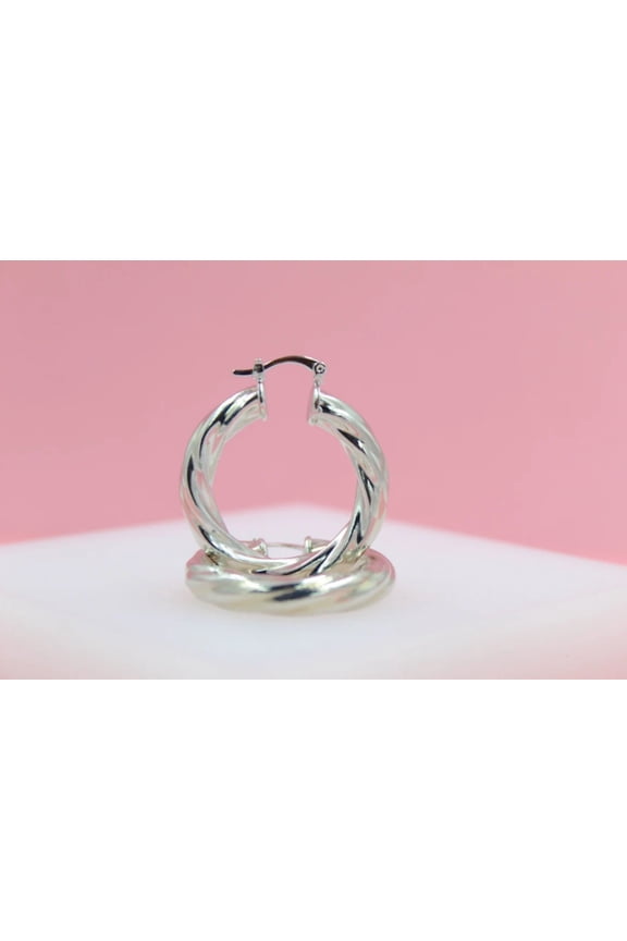 18K Rhodium Filled 6mm Twisted Hoops Lever Back Earrings (J106)