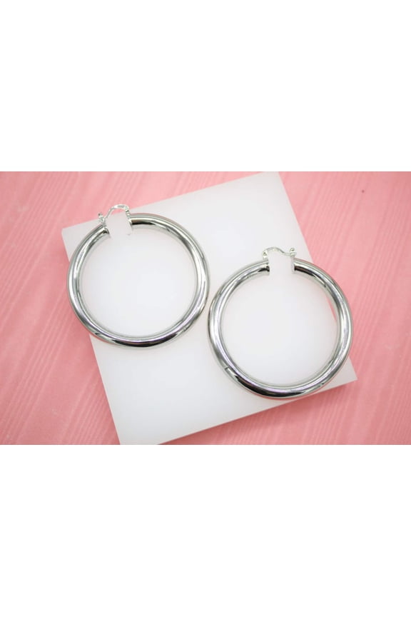 18K Rhodium Filled 7mm Thick Chunky Hoops Lever Back Hoop (J19)(J20)(J21)(J22)