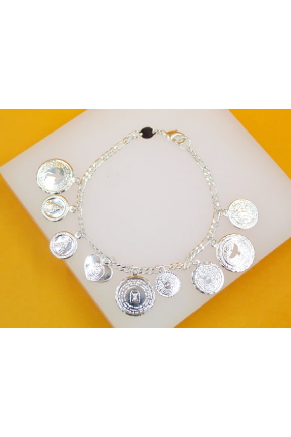 18K Rhodium Filled Coin Dangle Bracelet (I410A)