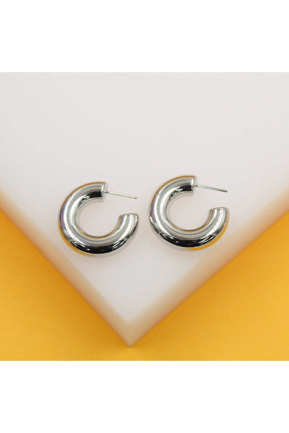 Round Open Hoop Earrings, 18K Rhodium Filled, J63