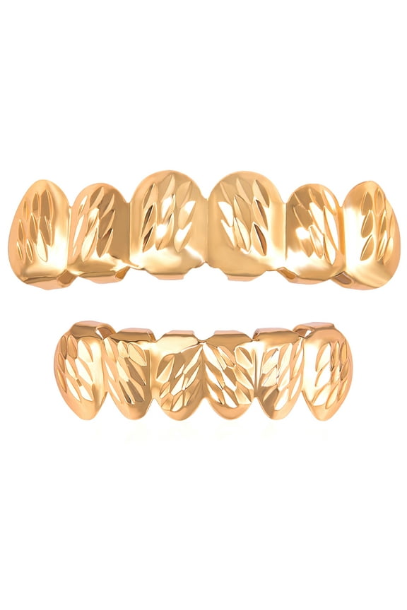 18K Ripple Hip Hop Gold Plated Grillz for Men Grills Teeth for women Cool Mouth Grill Funny Finish 6 Top Teeth 6 Bottom Tooth Custom Tooth Cap Set