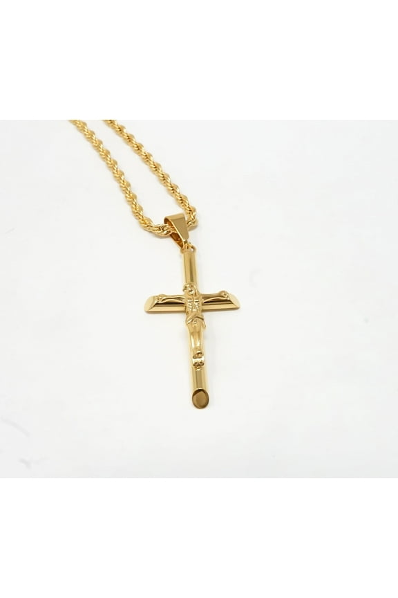 18K Rope Gold Filled Cross Crucifix Pendant Necklace for Men Women Wife Husband Religious Fashion Jewelry