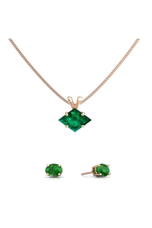 18K Rose Gold 1/2ct Emerald Princess Cut 18 Inch Necklace & Earrings Set Plated by Paris Jewelry