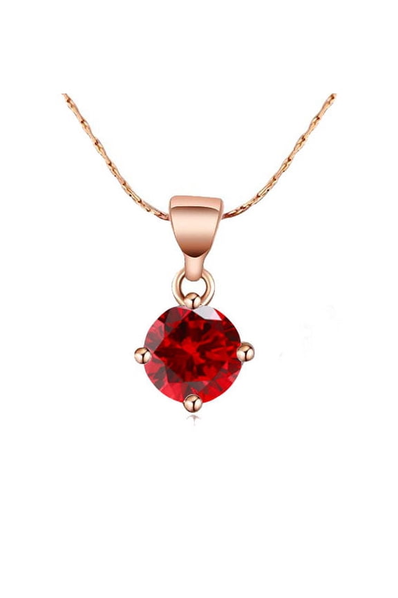 18K Rose Gold 1 Carat Created Ruby Round Stud Necklace Plated 18 inch