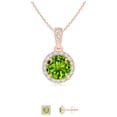 thumbnail image 1 of 18K Rose Gold 1ct Halo Peridot Round 18 Inch Necklace and Halo Square Earrings Set Plated, 1 of 2