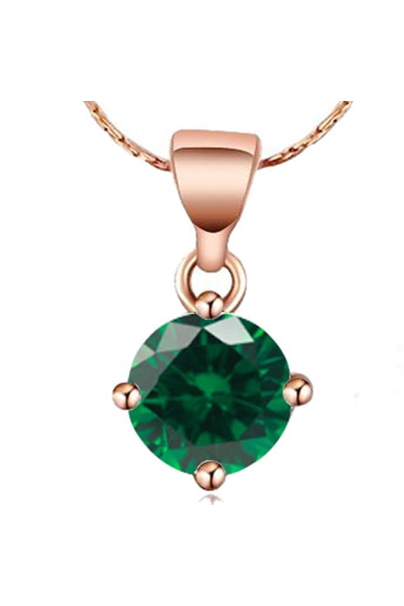 18K Rose Gold 3 Carat Emerald Round Stud Necklace, 18 inch Plated by Paris Jewelry