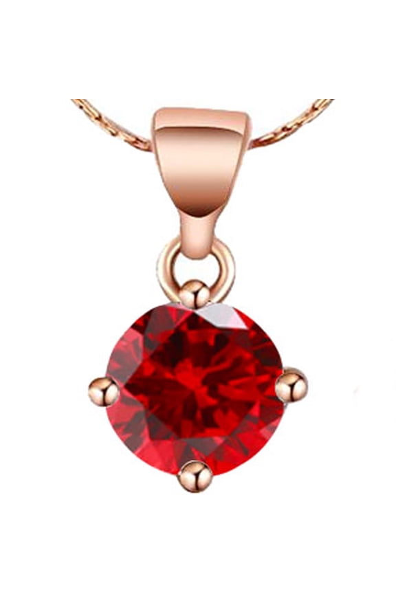18K Rose Gold 3 Carat Ruby Round Stud Necklace Plated by Paris Jewelry