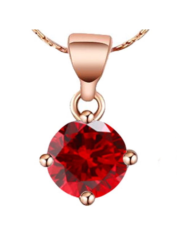 18K Rose Gold 3 Carat Ruby Round Stud Necklace Plated by Paris Jewelry