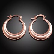 Rose Gold Plated Textured Hoop Earrings Latch Back 31x27mm Polished Smooth Concentric Circles L125