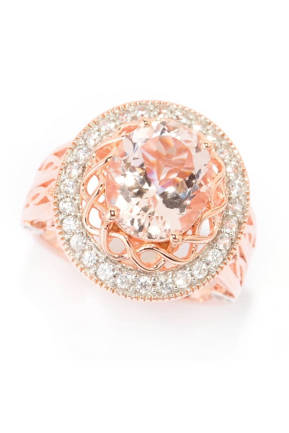 18K Rose Gold Over Silver 3.84ctw Morganite Cocktail Ring, Size 7