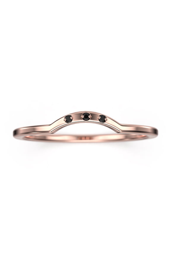 18K Rose Gold Over Silver Curved Wedding Band With Round Cut Black Diamond Moissanite