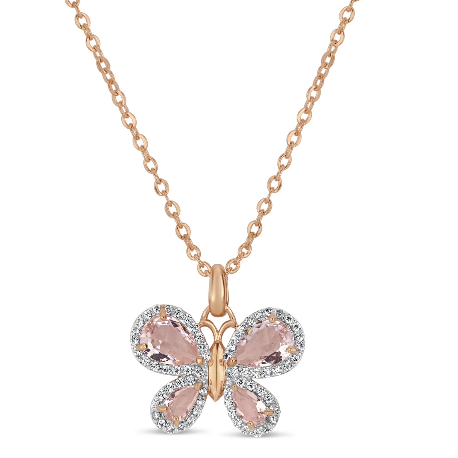 18K Rose Gold Over Sterling Silver CZ Morganite Butterfly Necklace