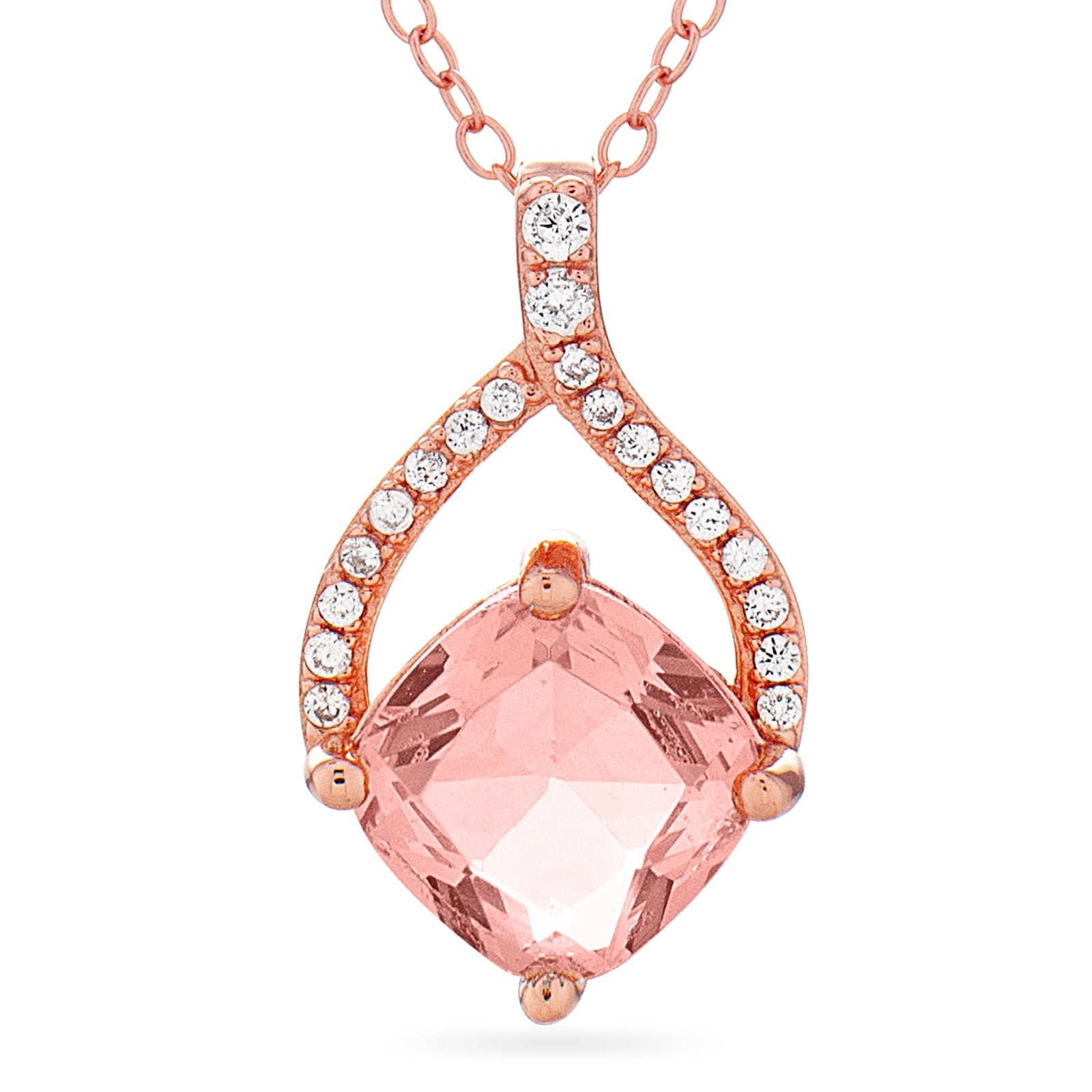 18K Rose Gold Over Sterling Silver Cushion Cut CZ Morganite