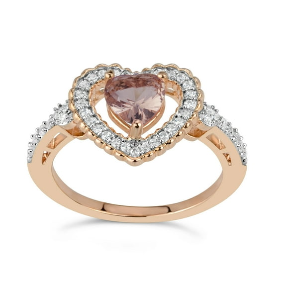 18K Rose Gold Over Sterling Silver Heart CZ Morganite Ring