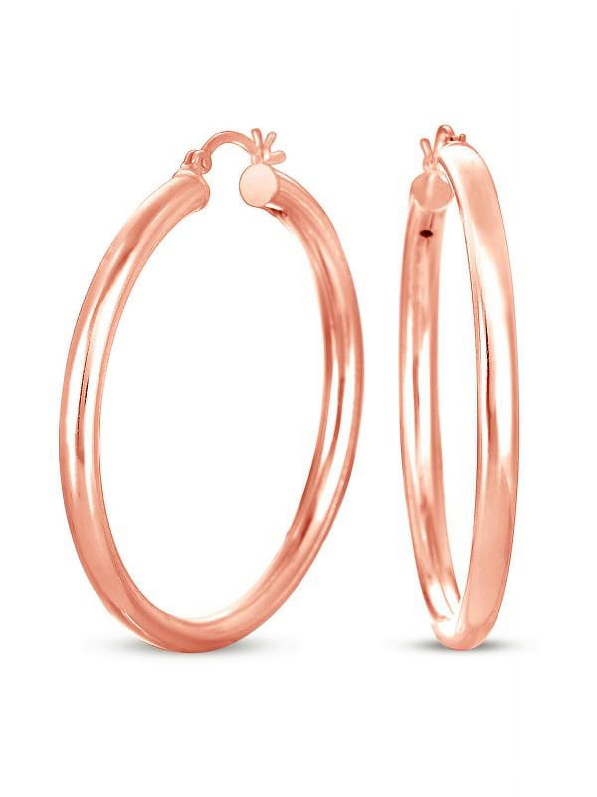 18K Rose Gold Over Sterling Silver Polished Click Top Hoop Earrings