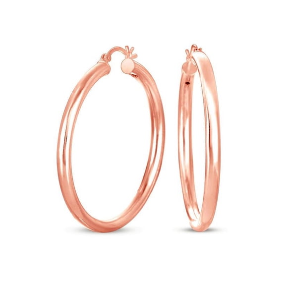 18K Rose Gold Over Sterling Silver Polished Click Top Hoop Earrings
