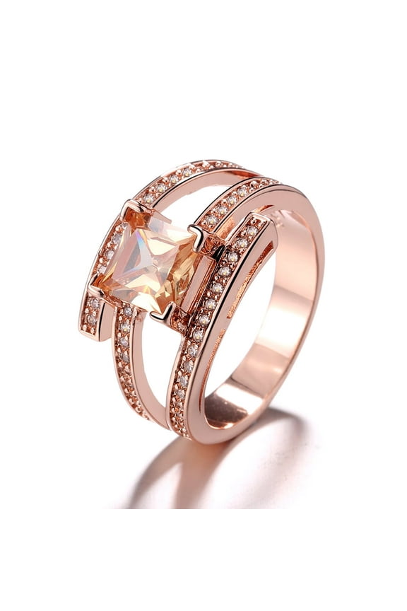 18K Rose Gold Plated Champagne Cubic Zirconia Cocktail Ring