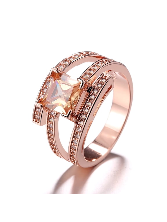 18K Rose Gold Plated Champagne Cubic Zirconia Cocktail Ring