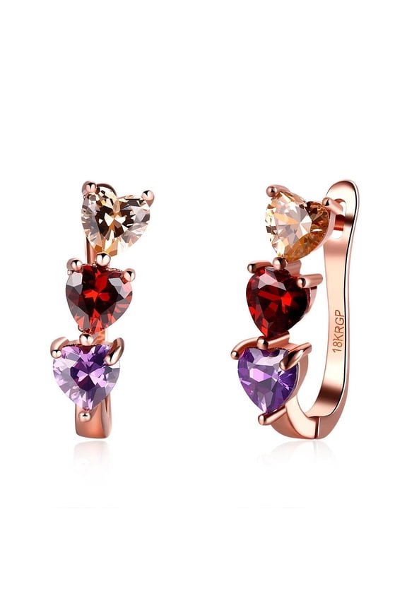 18K Rose Gold Plated Earrings Aaa Zircon Latch Back Hearts .2" L275