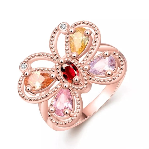 18K Rose Gold Plated Fashion Ring Aaa Zirconia Women Butterfly B260
