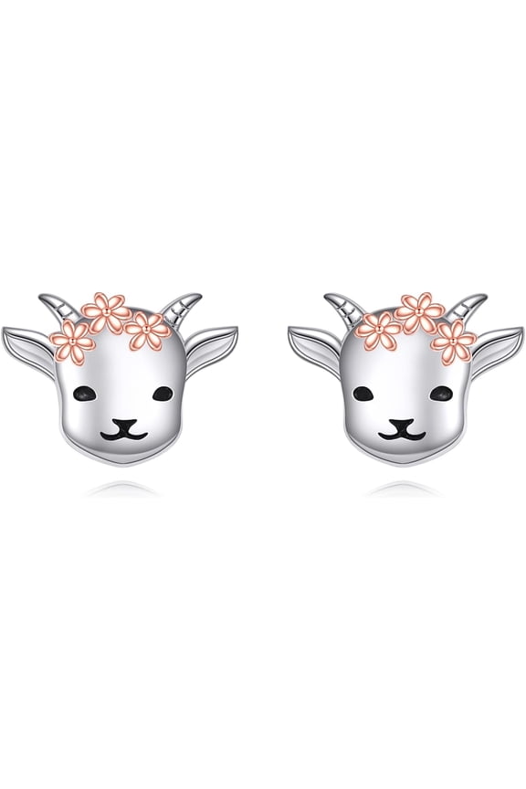 18K Rose Gold Plated Goat Earrings 925 Sterling Silver Goat Stud Earring Animal Jewelry Gifts for Women Goat Lovers