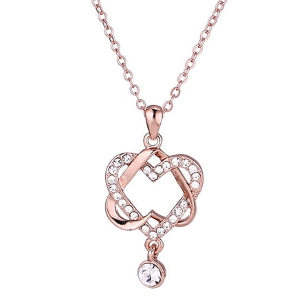 18K Rose Gold Plated Heart Pendant Necklace with crystals