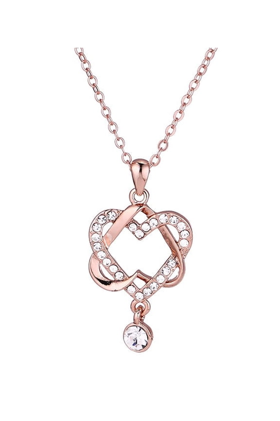 18K Rose Gold Plated Heart Pendant Necklace with crystals