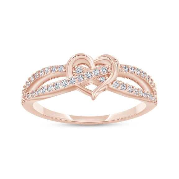 18K Rose Gold Plated Infinity Criss Cross Heart Ring | Moissanite Diamond Promise Ring for Women | Heart Engagement Ring Her (0.20 Ctw) Ring Size-6
