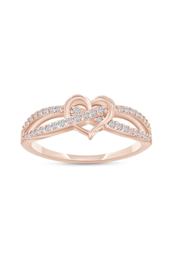 18K Rose Gold Plated Infinity Criss Cross Heart Ring | Moissanite Diamond Promise Ring for Women | Heart Engagement Ring Her (0.20 Ctw) Ring Size-8